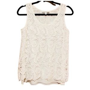 CAbi White Lace Top With Camisole Size Small